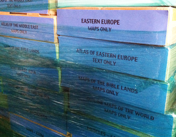 photo of Boxes of tactile graphics - maps - wrapped on a pallet.