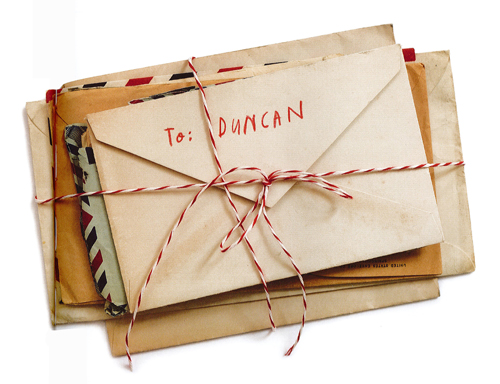 A bundle of letters to Duncan, tied in string, from the book