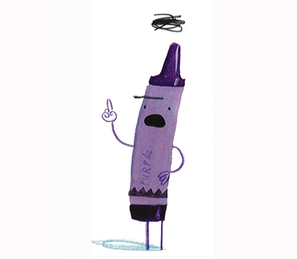 purple crayon looks angry with black cloud over his head