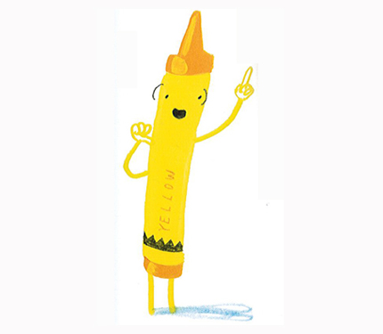 yellow crayon points excitedly