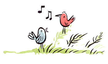 cartoon birds singing on grass