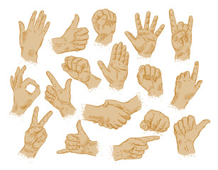 A diagram of hands making different gestures. All clean!