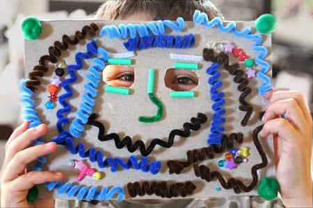 home-made monster mask using tactile pipe cleaners