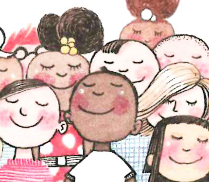 Image from Iggy book: Kids smiling and humming.