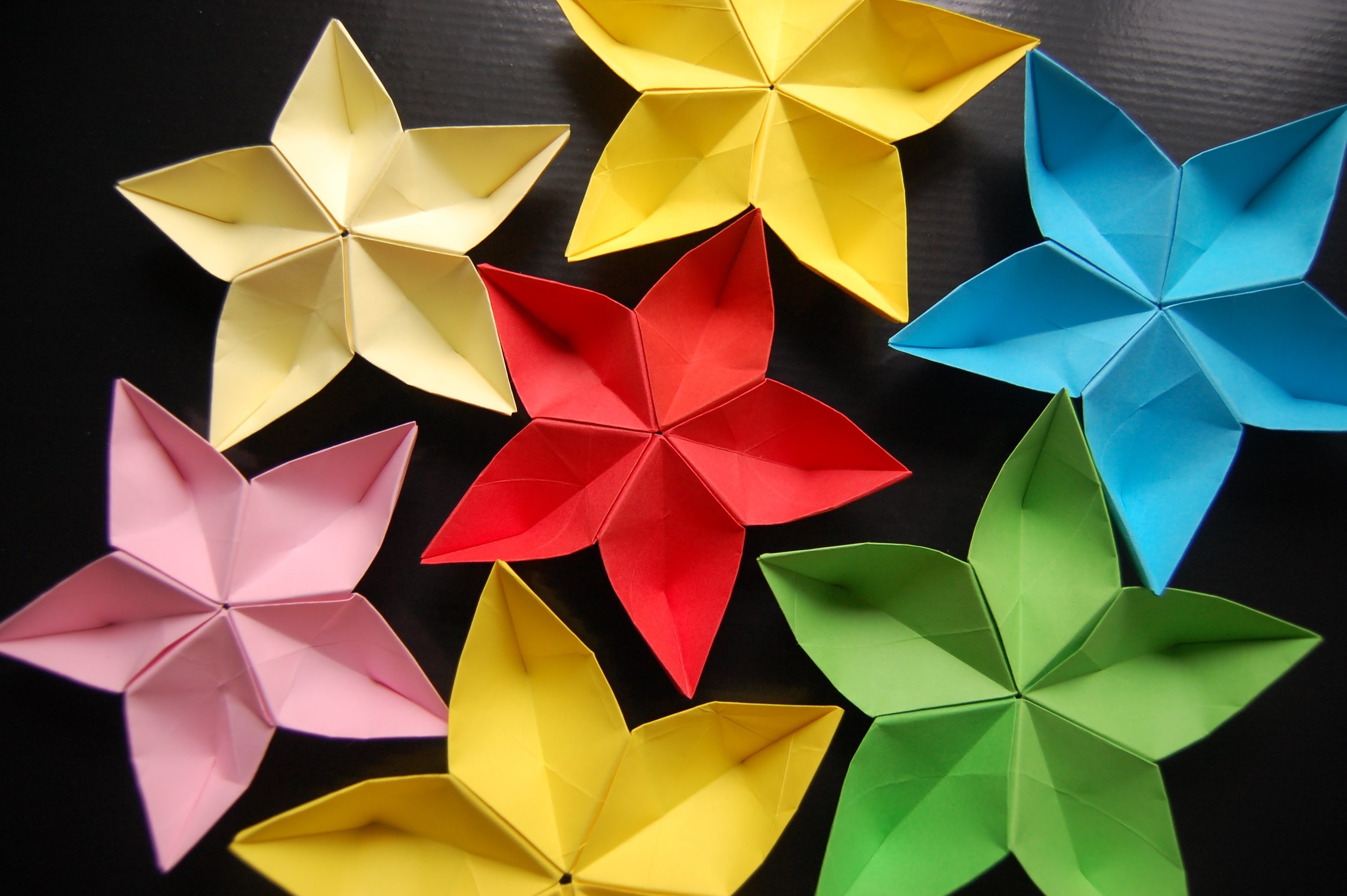 bright origami flowers.