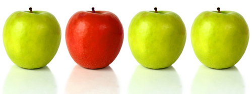 three green and one red apple
