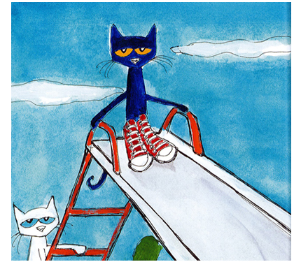 Image from Pete book: Pete sits at the top of a playground slide.