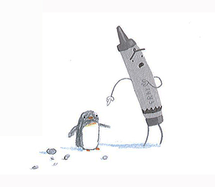 gray crayon ponts at penguin