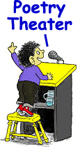 cartoon image for Poetry Theatre shows a boy at a podium