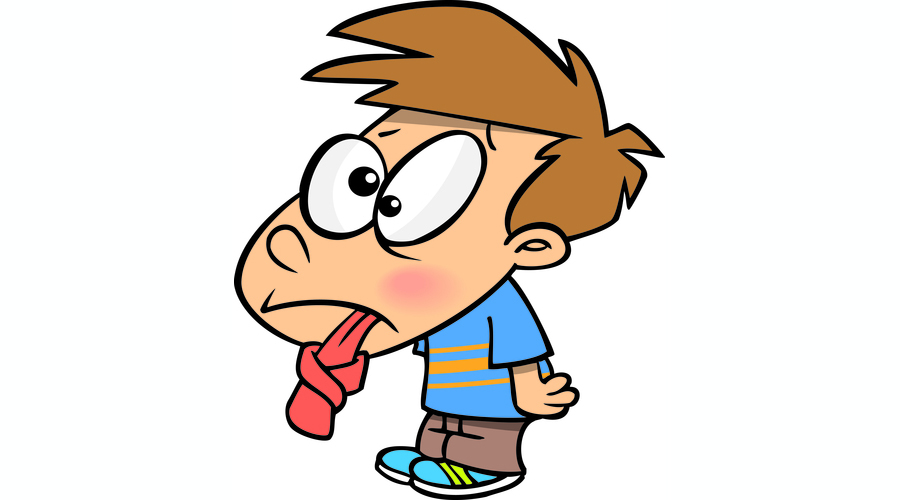 cartoon of a boy with a twisted tongue