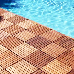 Wooden floor near a pool