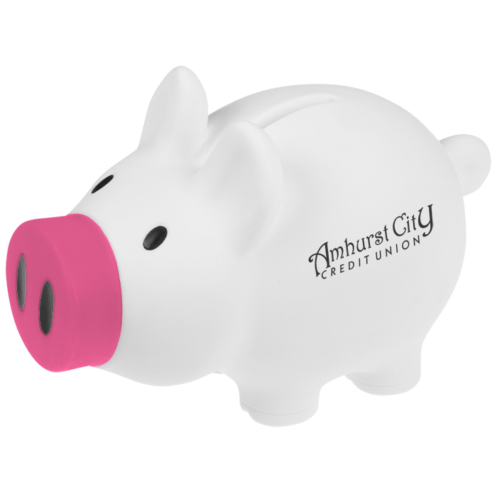 white piggy bank with pink nose