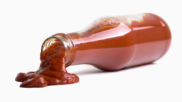 bottle of ketchup on its side
