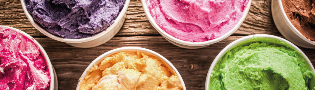 bowls of brightly colored ice cream