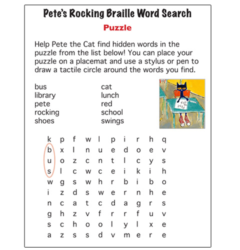 Image of Pete's Rocking Braille Word Search